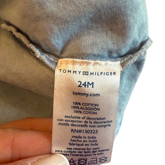 Tommy Hilfiger Chambray Dress 24M Hearts Ruffle Sleeves‎ Red White Blue - Picture 5 of 7